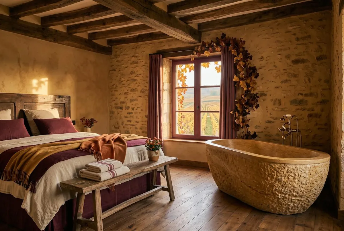Suite Vendange — la suite Vendange et sa baignoire en pierre